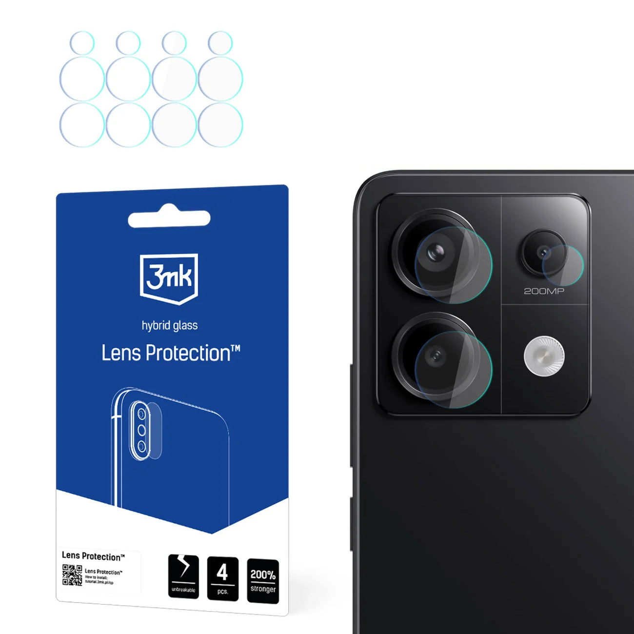 Película de Proteção para Lente de Câmara 3mk para Smartphone Xiaomi Redmi Note 13 Pro / Híbrida
