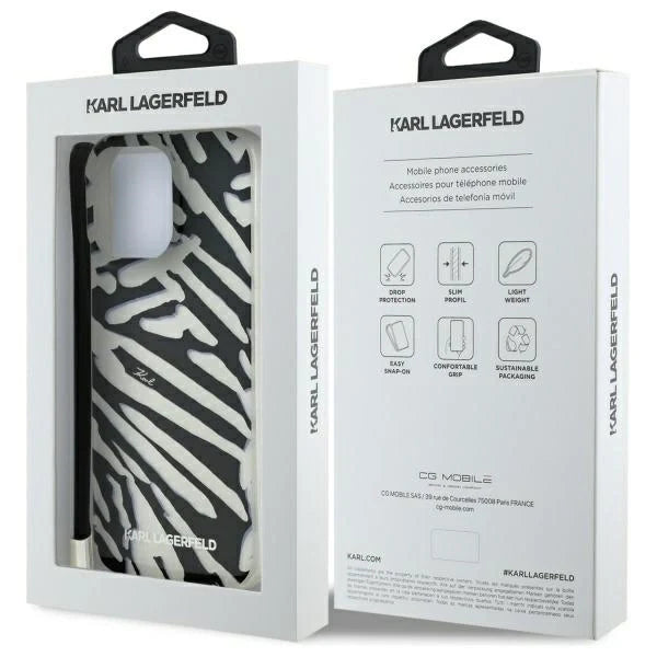 Capa para iPhone 16 Pro Max Karl Lagerfeld IML Padrão Zebra & Cordão