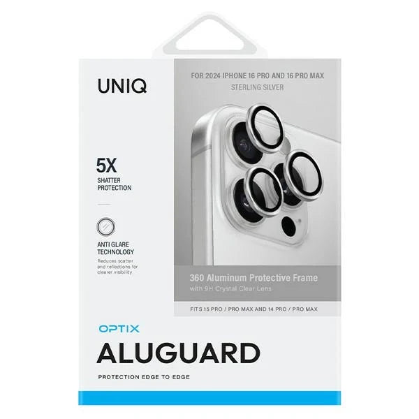 Uniq Optix Protetor de Lente de Câmera em Alumínio para iPhone 16 Pro / Pro Max Prateado com Aplicador