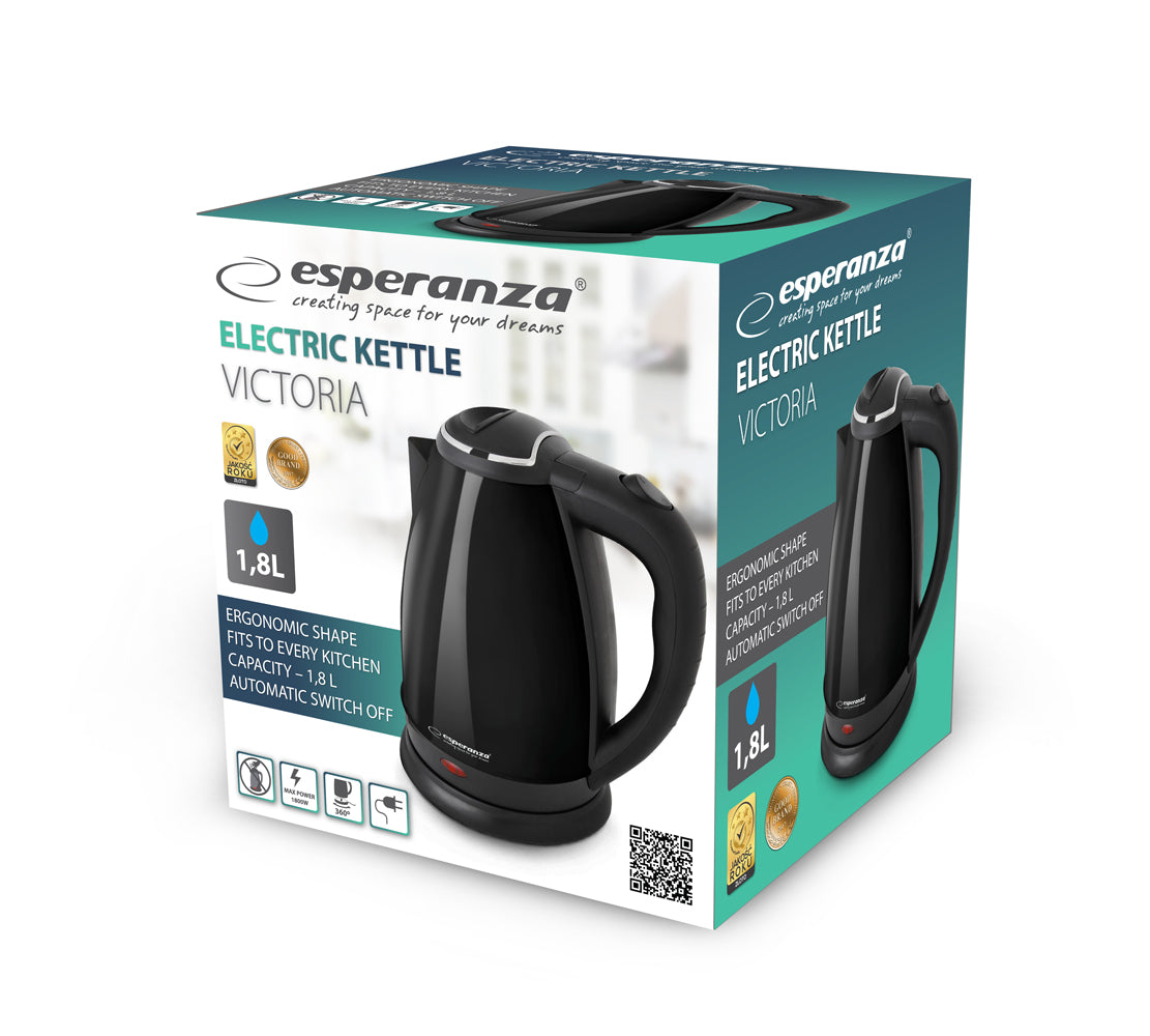 Chaleira Elétrica Esperanza Victoria 1.8L 1800W em Aço Inoxidável Preta