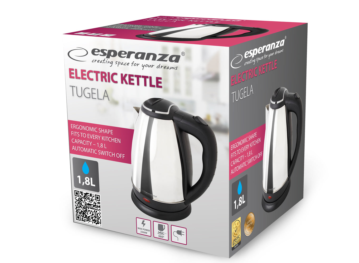 Chaleira Elétrica Esperanza Tugela 1.8L 2200W em Aço Inoxidável