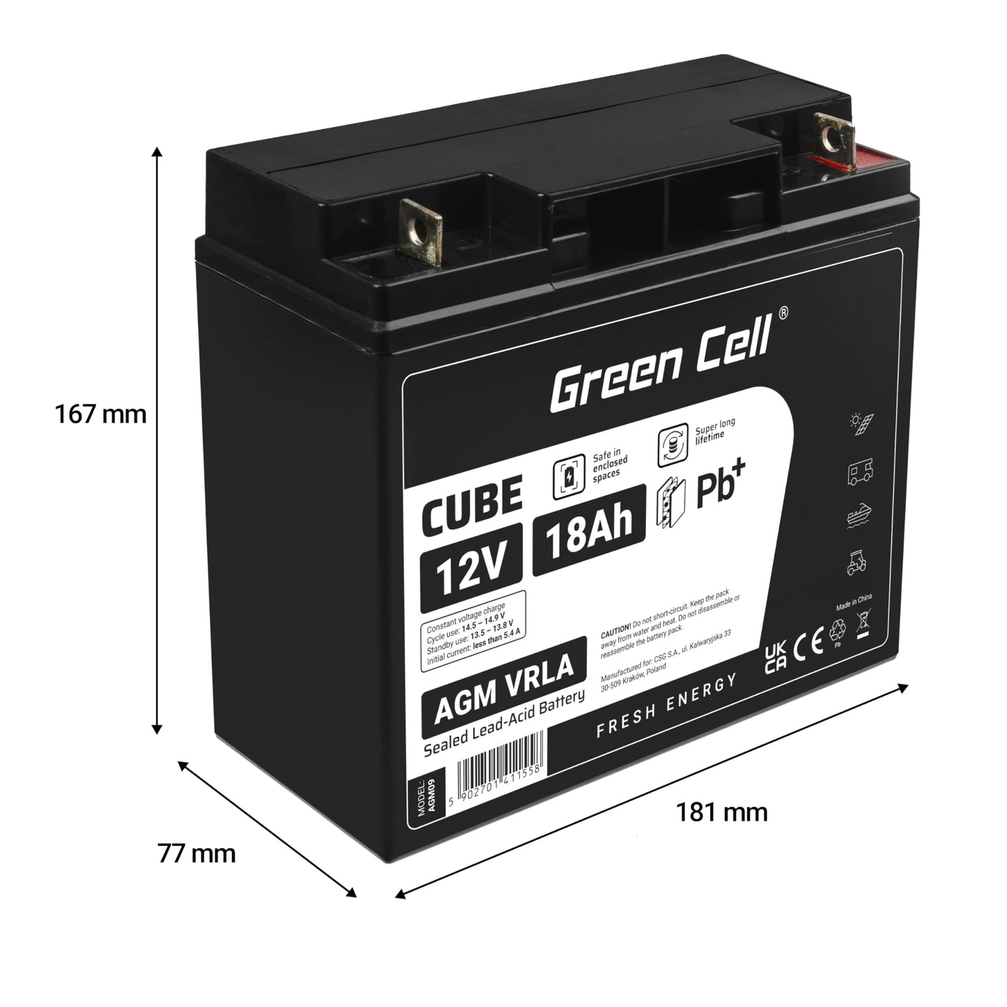 Bateria de Chumbo Gel Green Cell 12V 18Ah AGM09