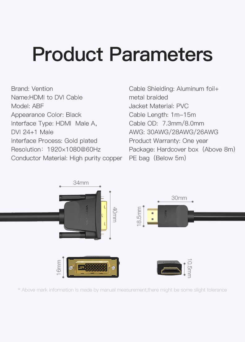 Cabo HDMI Macho para DVI 2M Vention ABFBH