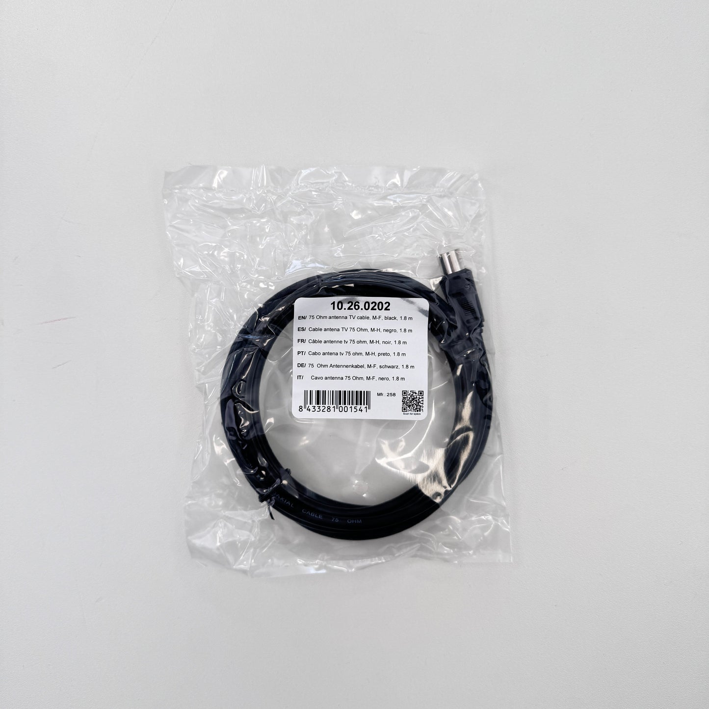 Cabo Coaxial TV Macho para Fêmea 9.5mm Preto1.8m Nanocable