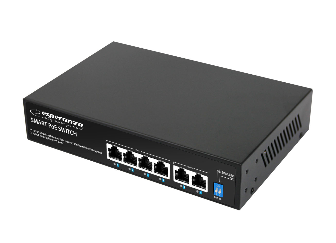ESPERANZA Switch Ethernet 10/100 4 PoE + 2 Uplink - Preto