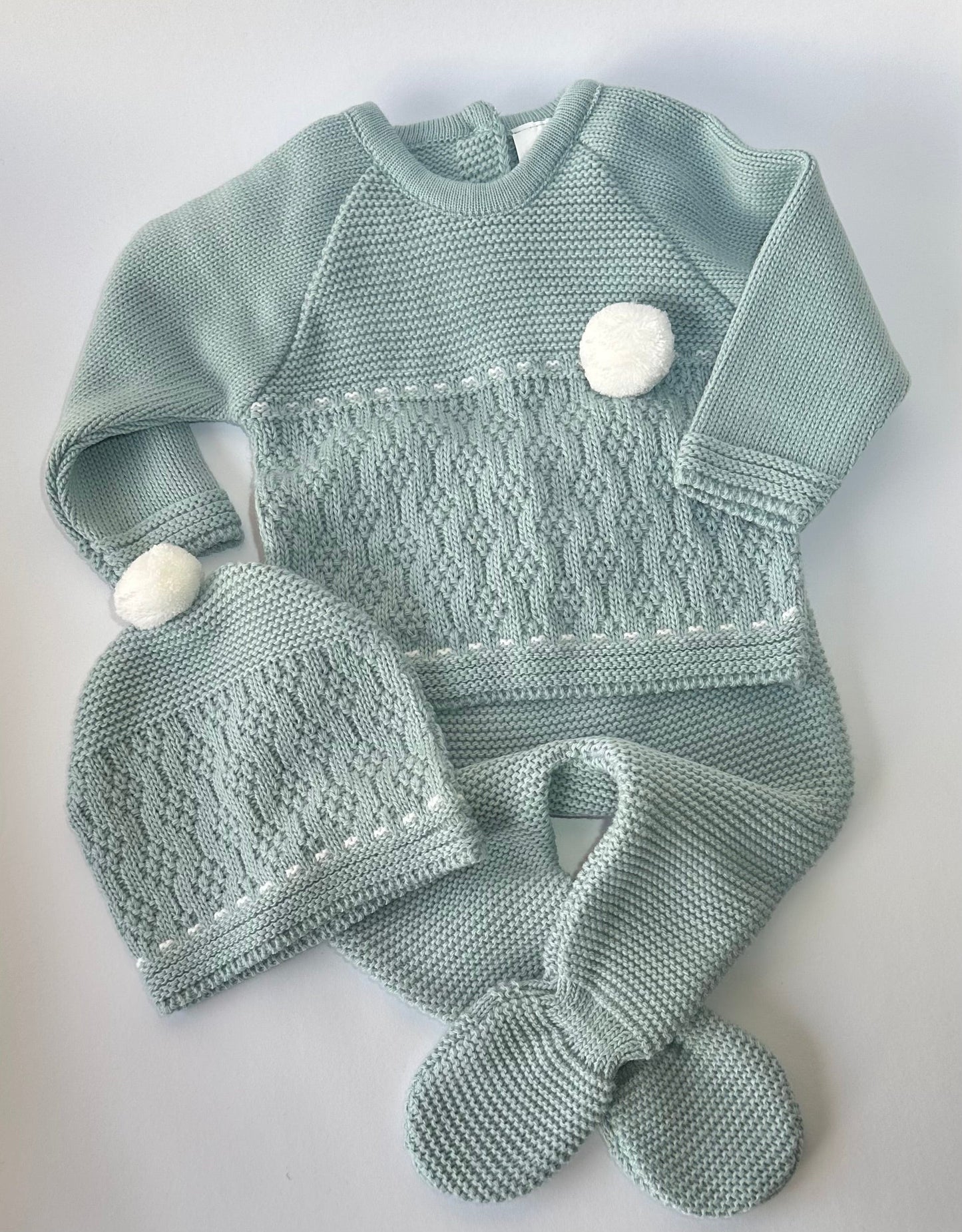 Conjunto de Bebé em Malha Verde Menta 3 Peças 100% Algodão