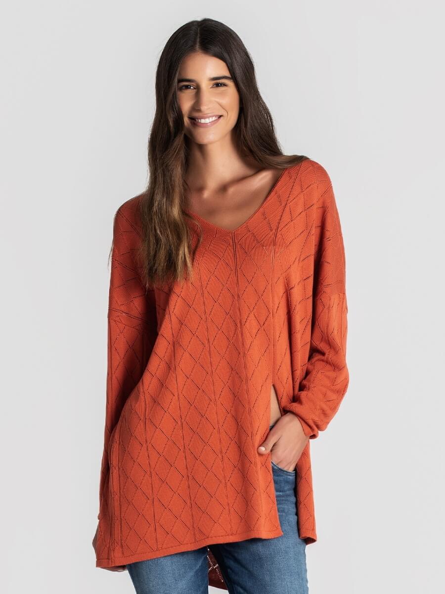 TÚNICA PERFURADA DECOTE EM V RUGA 3030