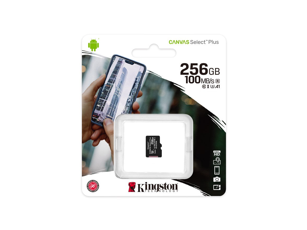 Cartão de memória Kingston CANVAS Select Plus 256GB microSD XC/ 100MBs
