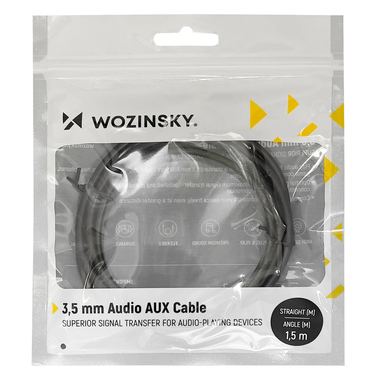 Cabo de Audio AUX inclinado 1.5m Mini Jack Macho para Macho Wozinsky WACSAB-1M