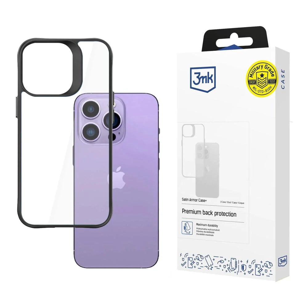 Capa 3mk Satin Armor Case+ para iPhone 14 Pro Max Transparente com Estrutura Preta