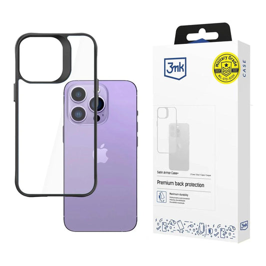 Capa 3mk Satin Armor Case+ para iPhone 14 Pro Max Transparente com Estrutura Preta