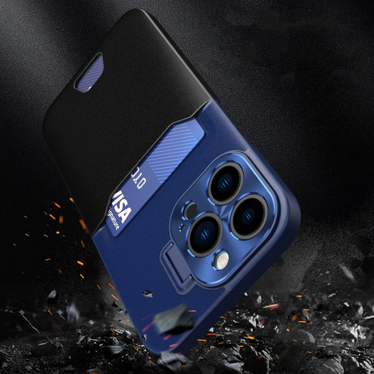 Capa de Couro para Samsung Galaxy S23+ Carteira com Suporte Azul Oceano