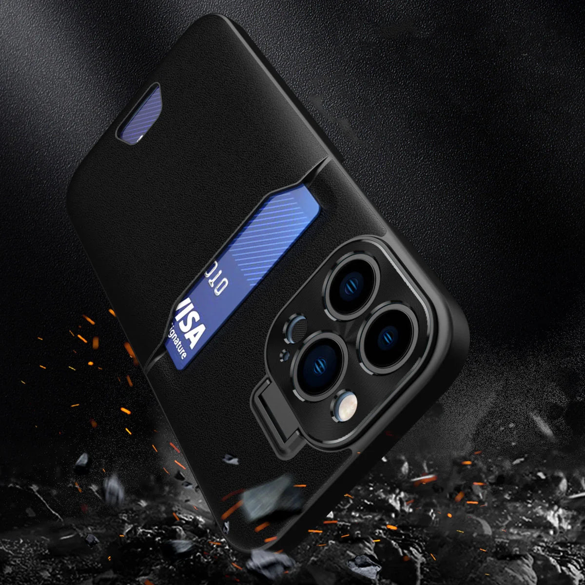 Capa de Couro Preta com Suporte para Samsung Galaxy S23+