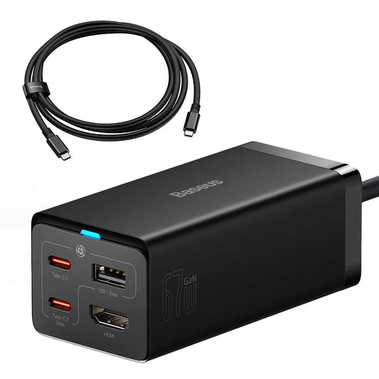 Carregador Baseus GaN5 Pro Fast Charger 67W Dual USB-C/USB-A Preto + HDMI