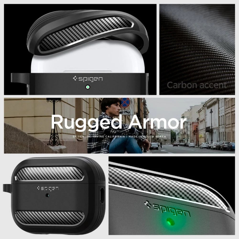 Capa Rugged Armor Spigen para Apple AirPods Pro 1 / 2 Preto Matte