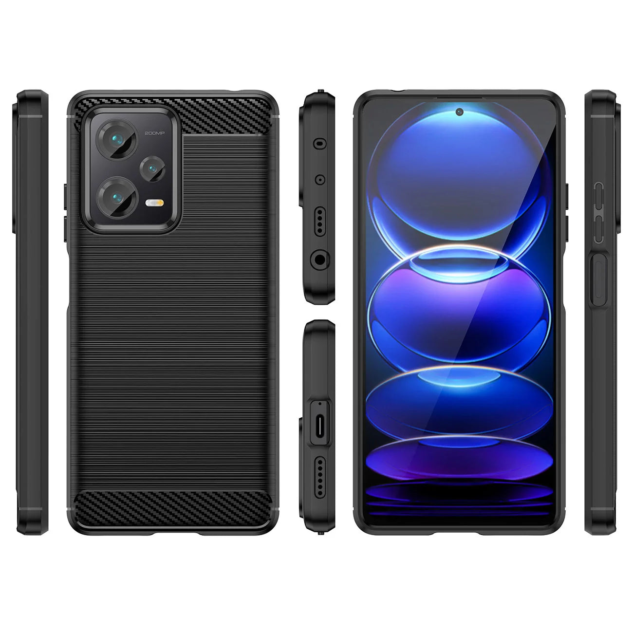 Capa de Silicone Flexível Carbono para Xiaomi Redmi Note 12 Pro+ Preta