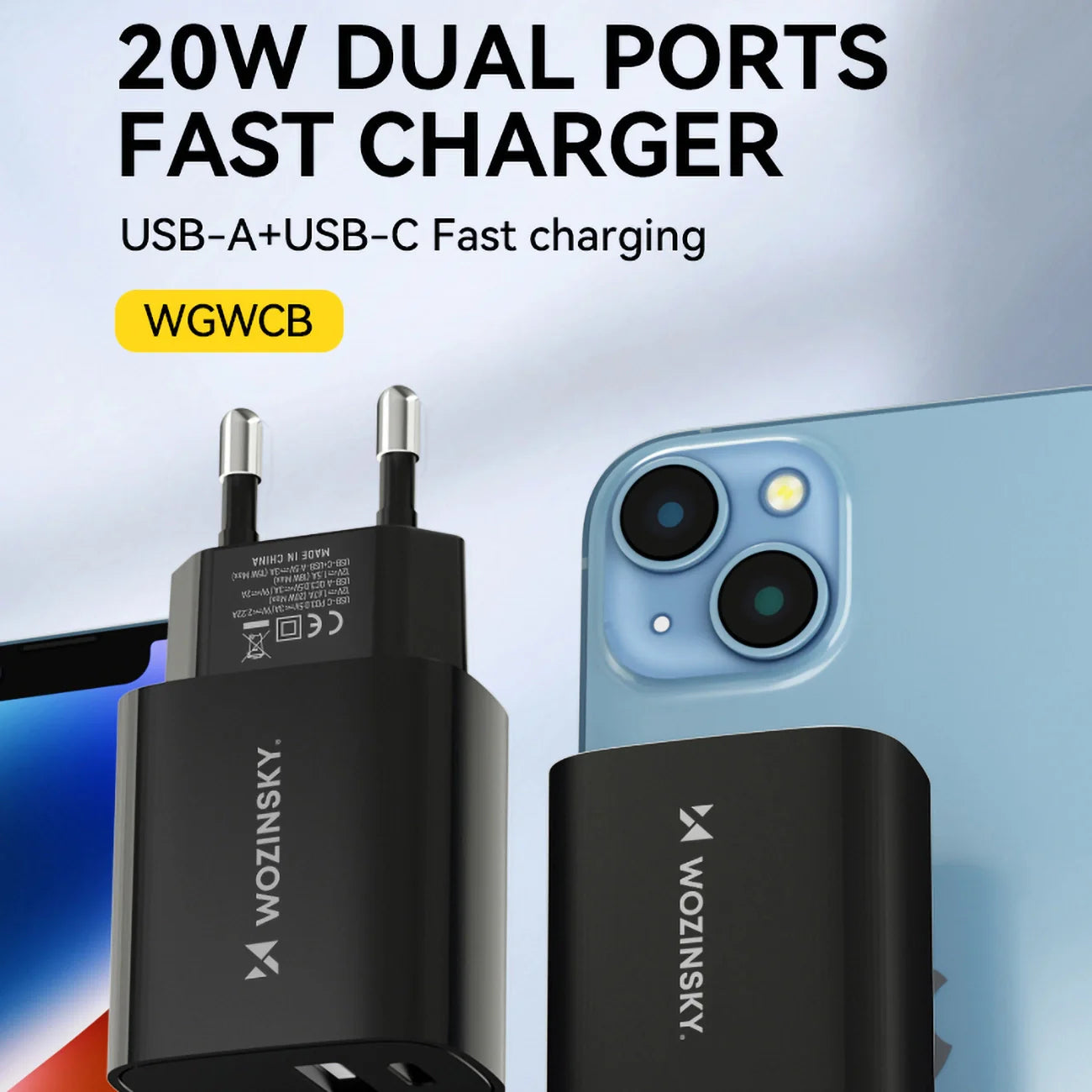 Wozinsky WGWCB Carregador de Parede USB-A USB-C 20W / Preto