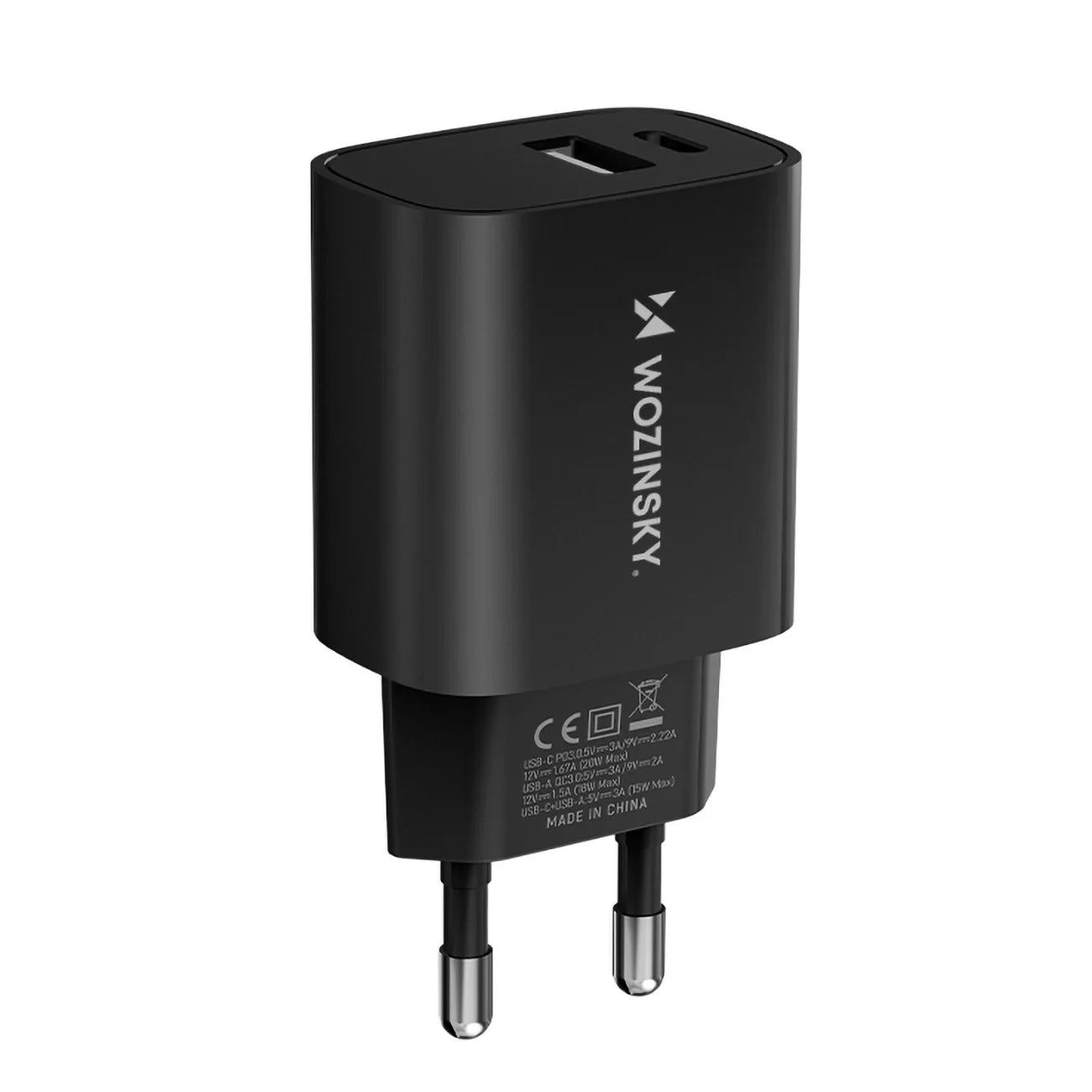 Wozinsky WGWCB Carregador de Parede USB-A USB-C 20W / Preto