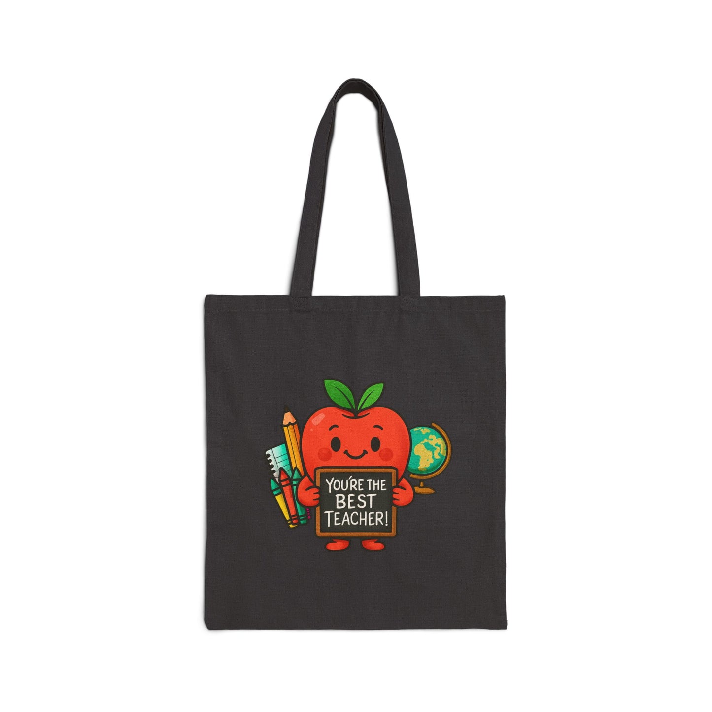Teacher Appreciation Canvas Tote — "You're the Best Teacher" Apple & School Supplies Gift Bag