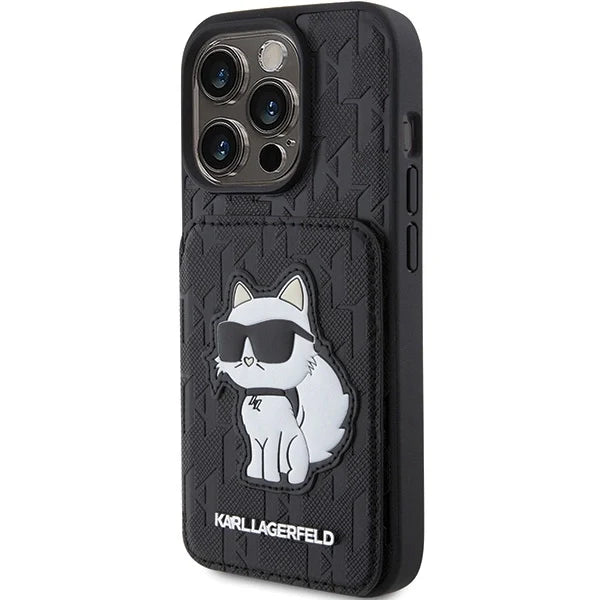 Capa Karl Lagerfeld Monograma Choupette para iPhone 15 Pro Max Preta