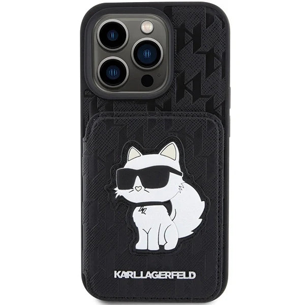 Capa Karl Lagerfeld Monograma Choupette para iPhone 15 Pro Max Preta