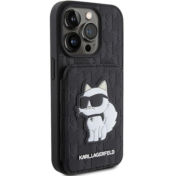 Capa Karl Lagerfeld Monograma Choupette para iPhone 15 Pro Max Preta