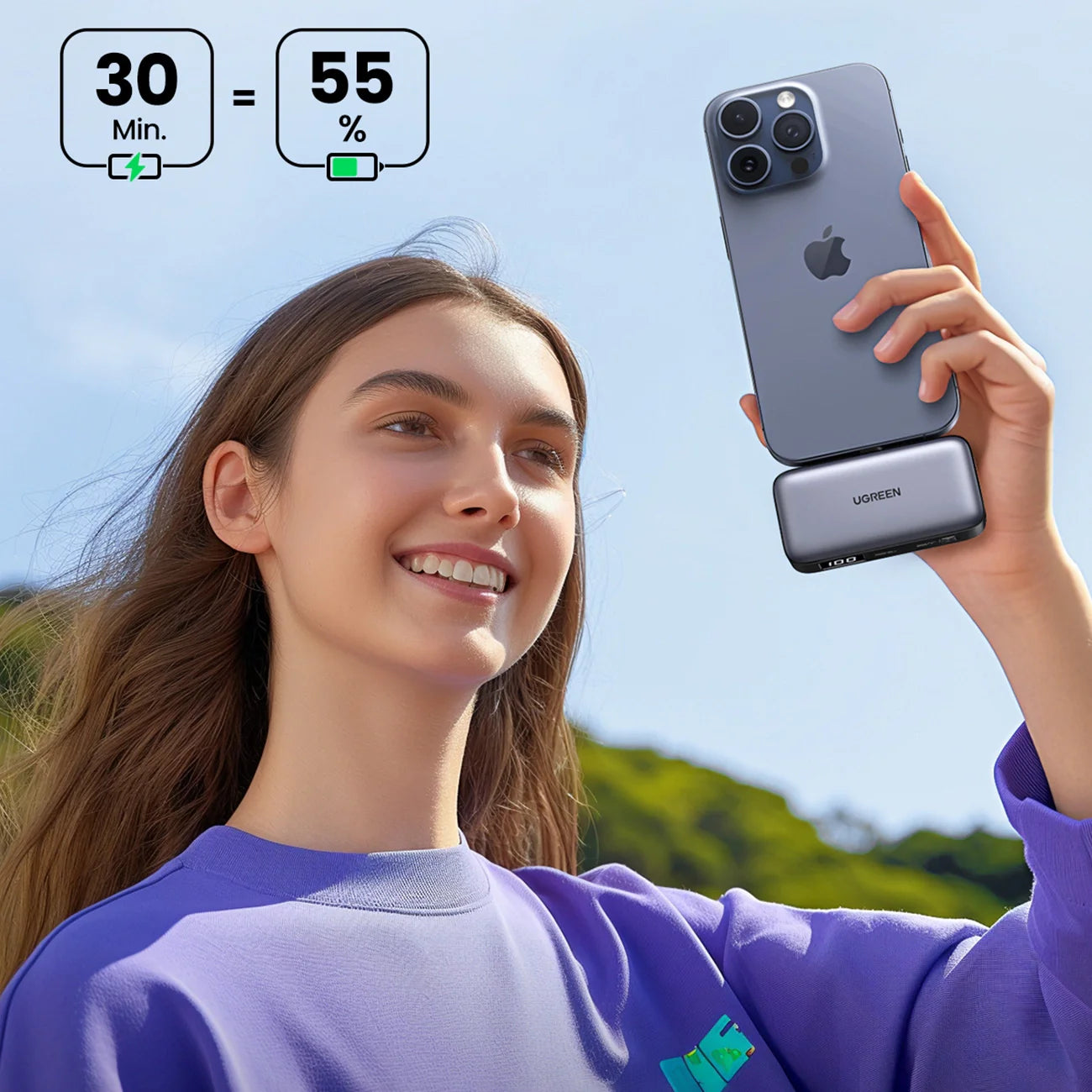 Power Bank UGREEN 5000mAh c/ conector USB-C integrado