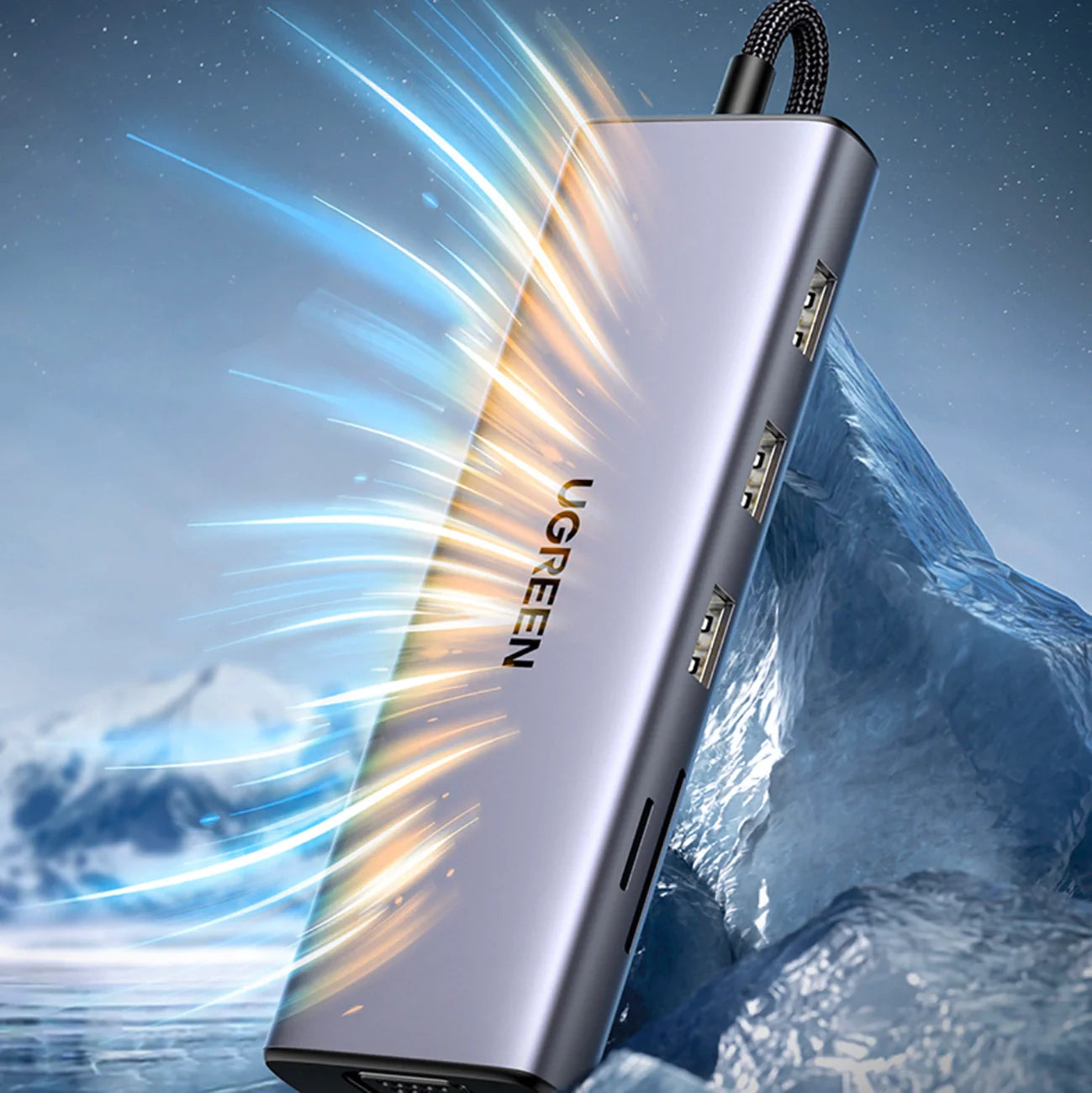 Hub 9 em 1 UGREEN CM498 USB-C com 3x USB-A 3.0, HDMI, VGA, RJ45, Leitor SD e TF Card