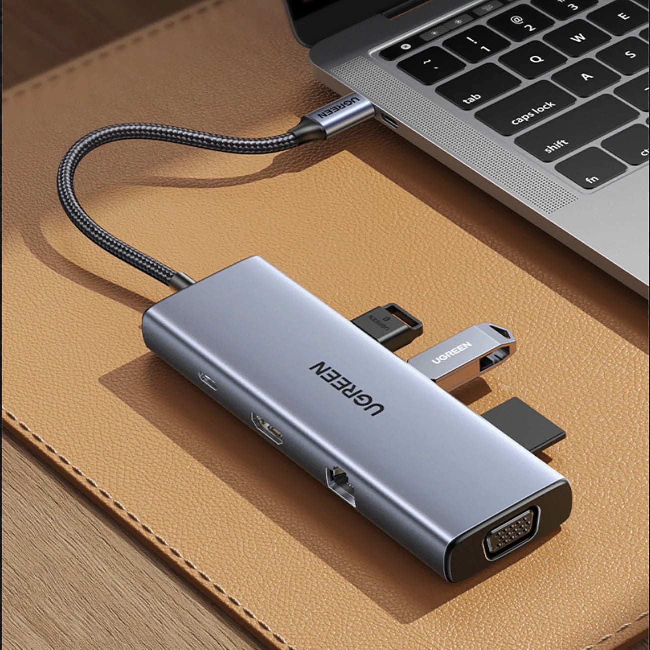 Hub 9 em 1 UGREEN CM498 USB-C com 3x USB-A 3.0, HDMI, VGA, RJ45, Leitor SD e TF Card