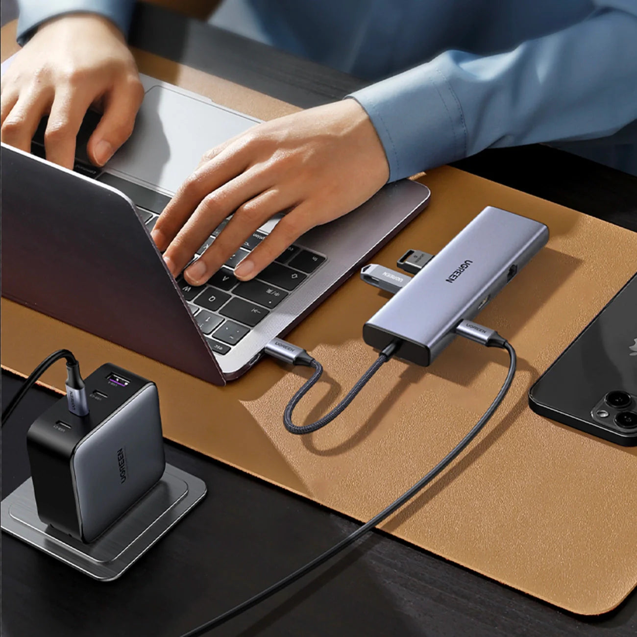 Hub 9 em 1 UGREEN CM498 USB-C com 3x USB-A 3.0, HDMI, VGA, RJ45, Leitor SD e TF Card