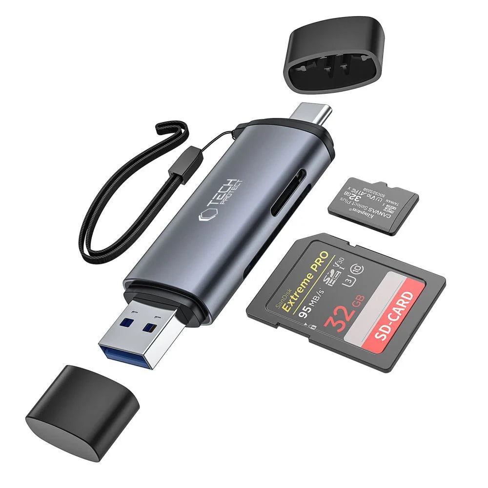 Leitor de Cartão SD e MicroSD Tech-Protect UltraBoost USB-A/USB-C OTG Cinza