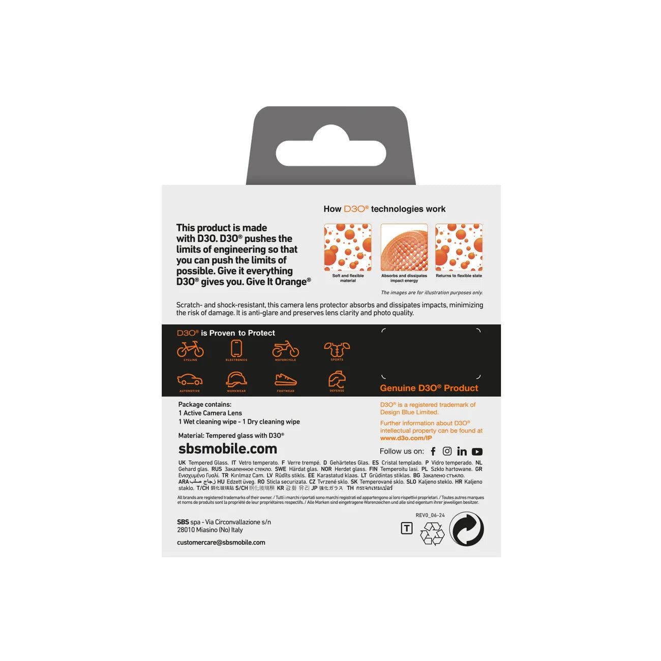 SBS Lente de Câmera em Vidro Temperado D3O Preto para iPhone 16 Pro / 16 Pro Max