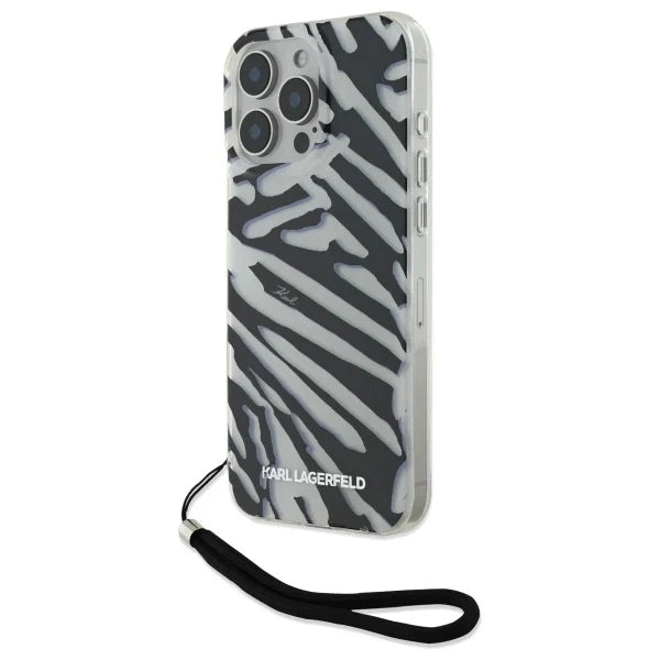 Capa para iPhone 16 Pro Max Karl Lagerfeld IML Padrão Zebra & Cordão