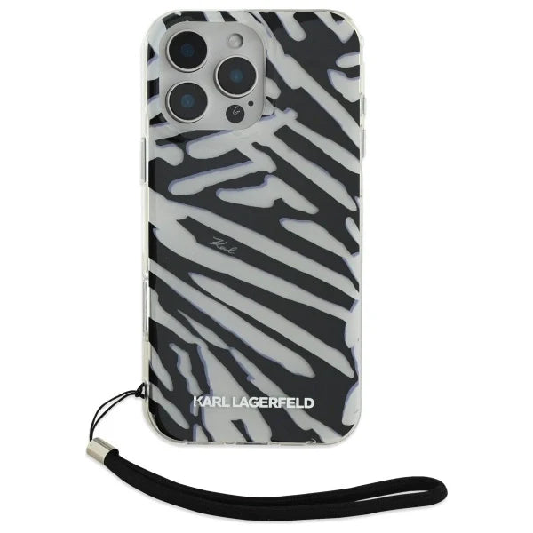 Capa para iPhone 16 Pro Max Karl Lagerfeld IML Padrão Zebra & Cordão