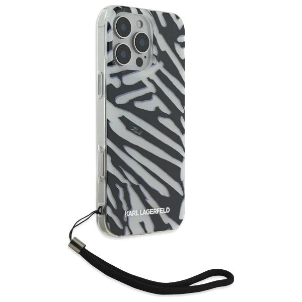 Capa para iPhone 16 Pro Max Karl Lagerfeld IML Padrão Zebra & Cordão