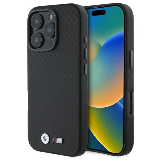 Capa para iPhone 16 Pro da BMW em Carbono com Logo e Kit M Preta