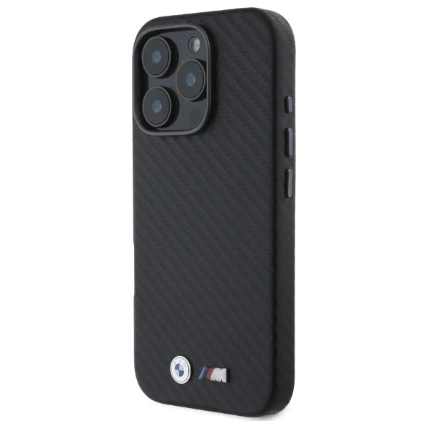 Capa para iPhone 16 Pro da BMW em Carbono com Logo e Kit M Preta