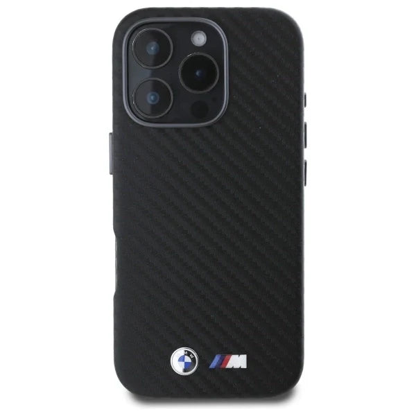 Capa para iPhone 16 Pro da BMW em Carbono com Logo e Kit M Preta