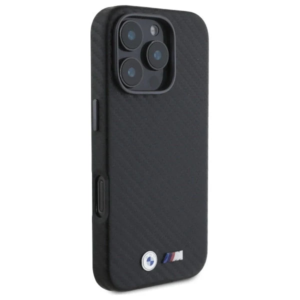 Capa para iPhone 16 Pro da BMW em Carbono com Logo e Kit M Preta