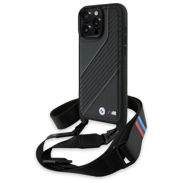 Capa para iPhone 16 Pro Max BMW em Carbono e com Fita Preta