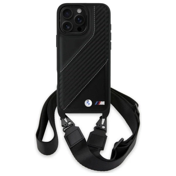 Capa para iPhone 16 Pro Max BMW em Carbono e com Fita Preta