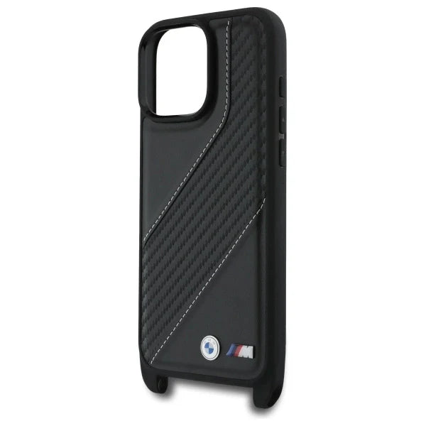 Capa para iPhone 16 Pro Max BMW em Carbono e com Fita Preta