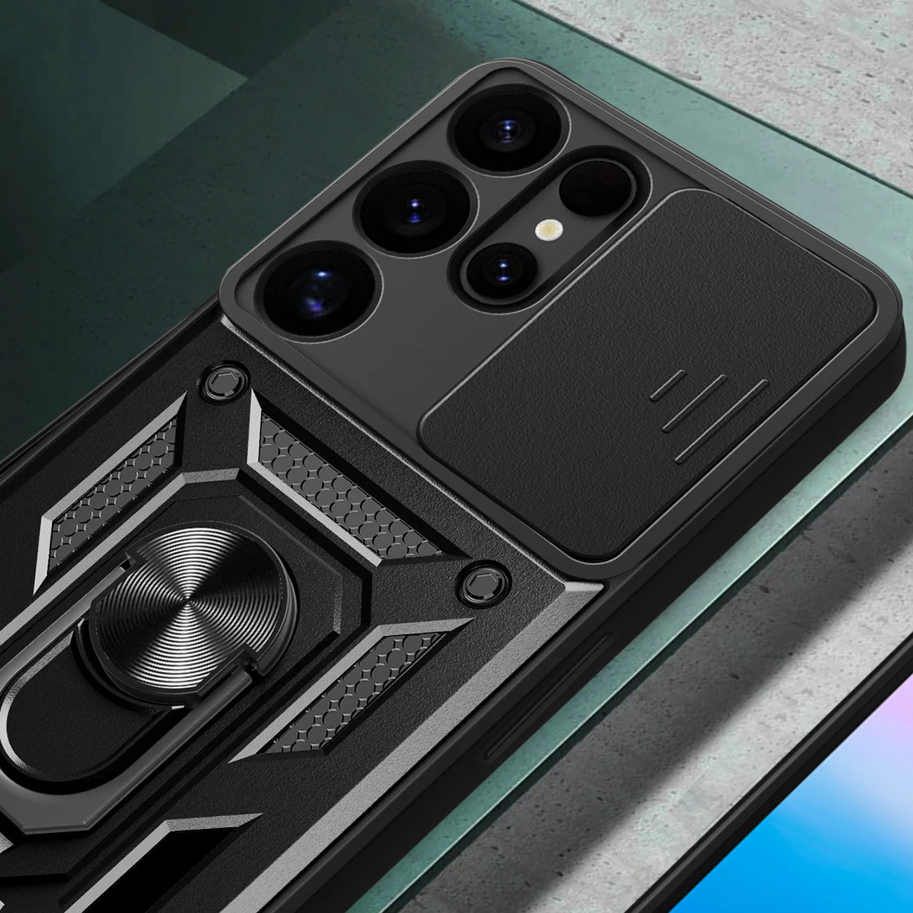 Capa Hybrid Armor Camshield com Anel Metálico para Samsung Galaxy S25 Ultra Preta