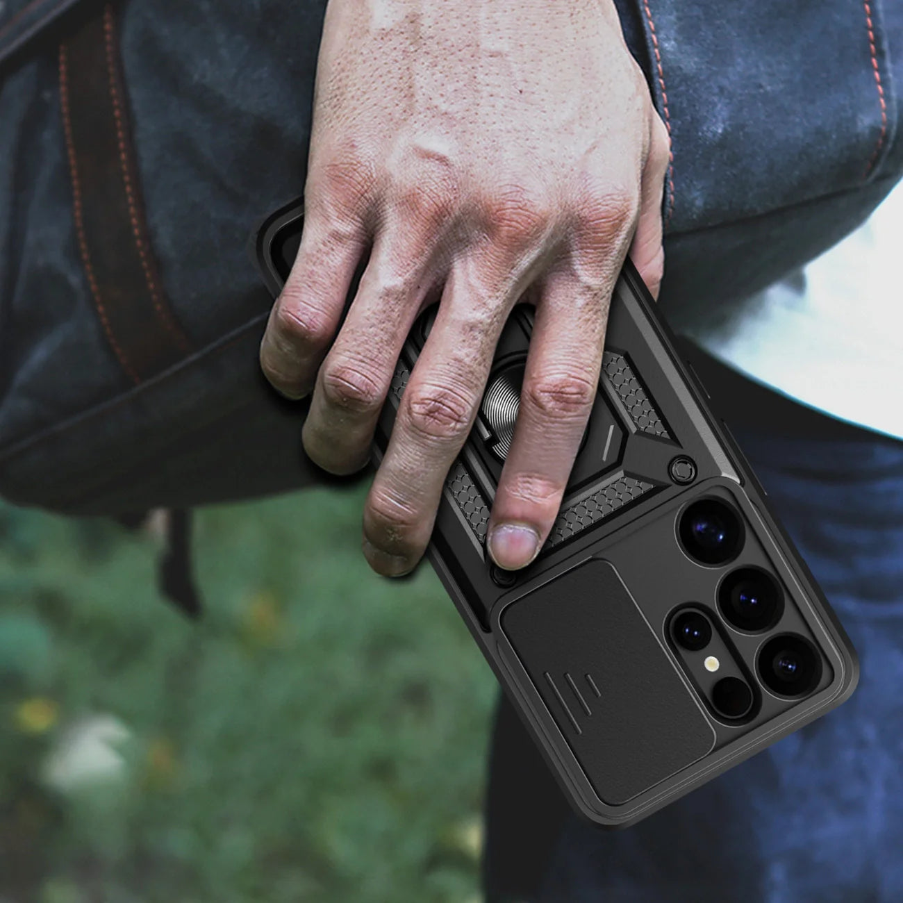 Capa Hybrid Armor Camshield com Anel Metálico para Samsung Galaxy S25 Ultra Preta