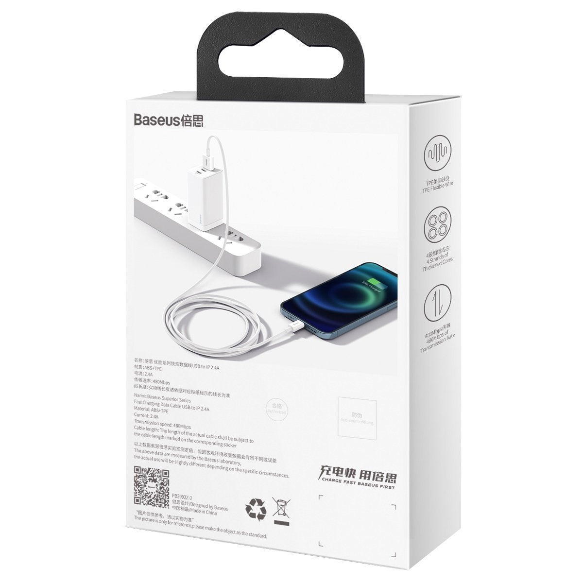 Cabo USB-A para Lightning 2.4A 1.5m Baseus Superior