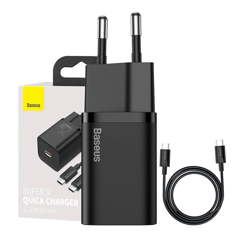 Carregador Baseus Super Si QC 3.0 PD 25W 3A + Cabo USB Type C 1m Preto