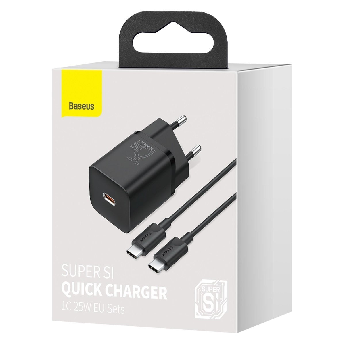 Carregador Baseus Super Si QC 3.0 PD 25W 3A + Cabo USB Type C 1m Preto
