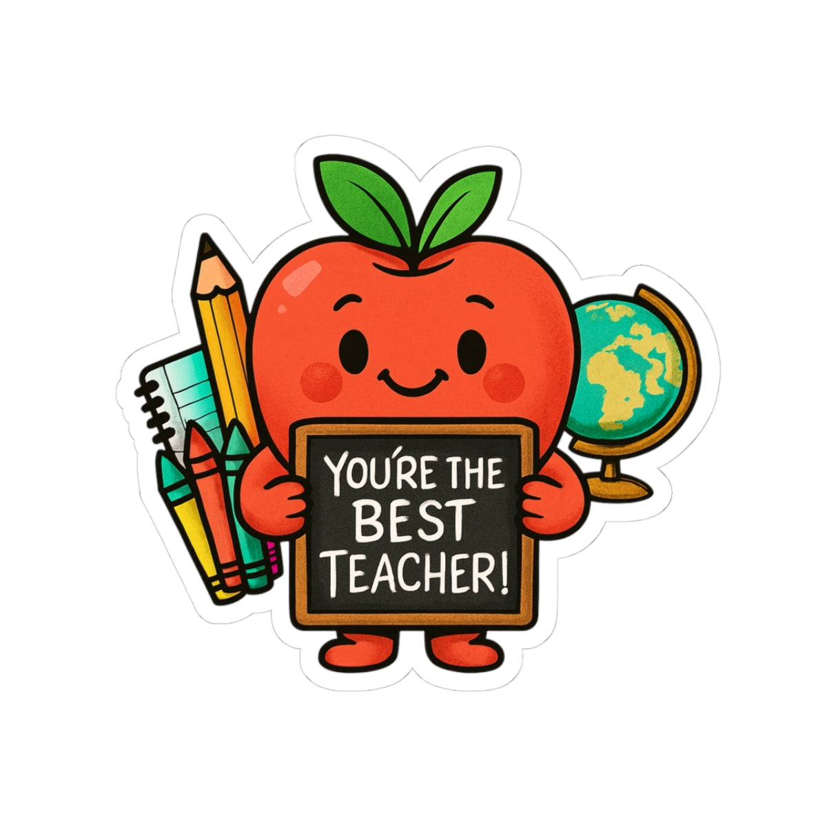 Cute Apple "You're the Best Teacher!" Kiss-Cut Sticker — Teacher Appreciation Laptop Decal