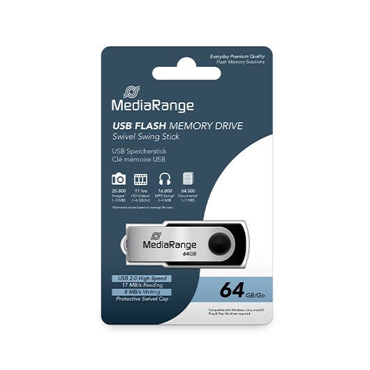 USB-Stick MEDIARANGE 64 GB / Preto / 1617478