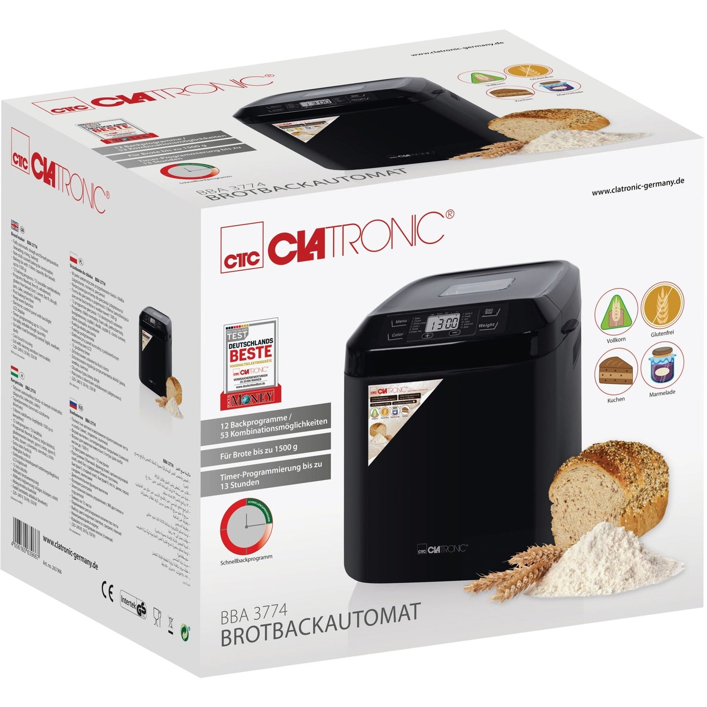 Máquina de Fazer Pão Clatronic BBA 3774 550W Preta